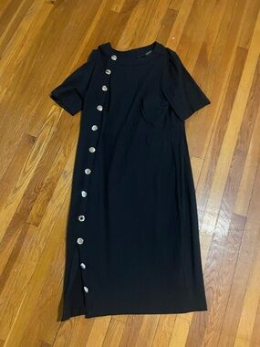 Eloquii Size 22 Black Midi Dress Asymmetrical Button Detail Short Sleeve